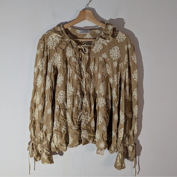 Bohera Floral Tan Boho Top Women's Size XL - Picture 1 of 8